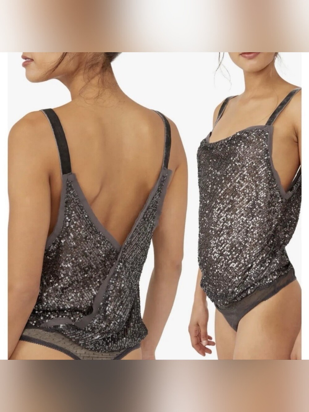 Free People Shimmer & Shine Sequin Bodysuit Size Large - Picture 4 of 16